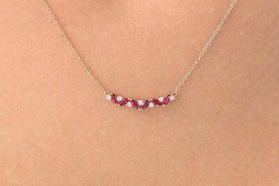 #ad #ad 1.24Ct Lab Created Red Ruby Bar Pendant Necklace 14k Yellow Gold Plated Silver $90.99