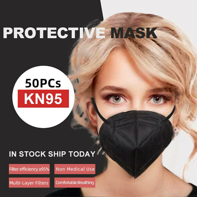50 Pcs Black KN95 Face Mask 5 Layer Disposable Respirator FLship $6.98