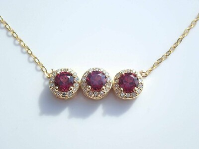 #ad 2.70Ct Round Cut Red Ruby Bar Women#x27;s Pendant 14K Yellow Gold Finish Free Chain $54.74