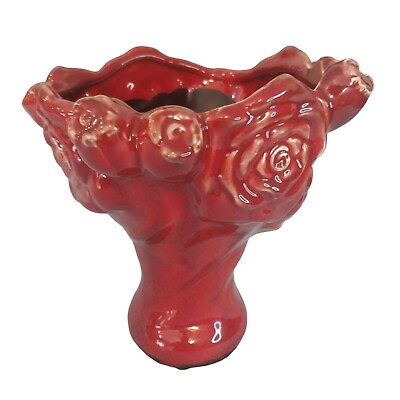 Vintage Art Pottery Cabbage Rose Bud Vase Stunning Red Glaze $40.00