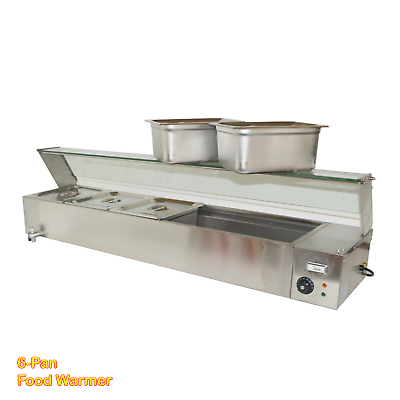 #ad Stainless Steel Electric Food Warmer with Glass Sneeze Guard 110V 1.5KW 6 Pan $469.99