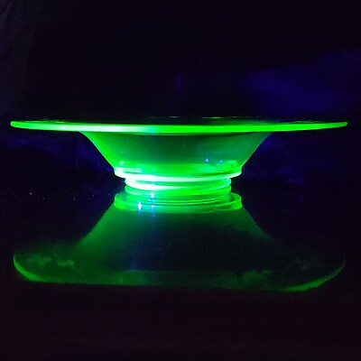 #ad #ad 12quot; Fruit Table Console Bowl Peavine Wheel Cut Light Green UV Glow $23.00