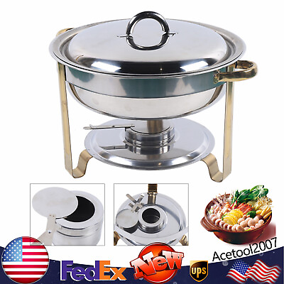 #ad 4 Quart 4L Chafer Stainless Steel Round Chafing Dish Buffet Warmer Set $22.80