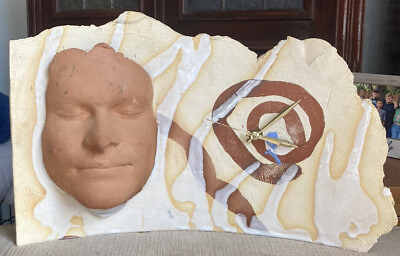 #ad RARE Vintage Southwest Theme Death Face Mask Pottery Clock Artist Signed Dumas $399.95