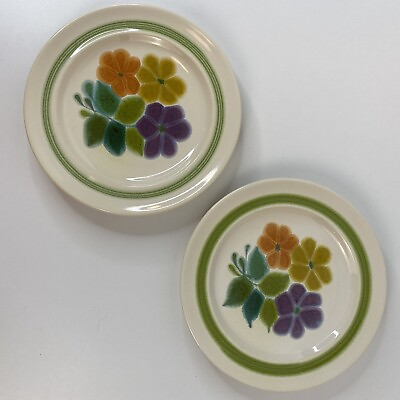 #ad 2 Franciscan Floral Green Rim Salad Plates 8 1 2quot; Hand painted Made in USA $23.99
