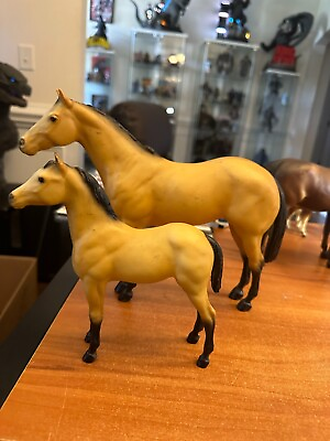 #ad Vintage 2 horse Lot Vintage Breyer mother and foal tan black legs $89.99