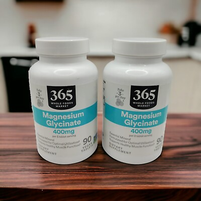 #ad 2x 365 Whole Foods Market Magnesium Glycinate 400mg 90 Tablets Each EXP 11 26 $29.99