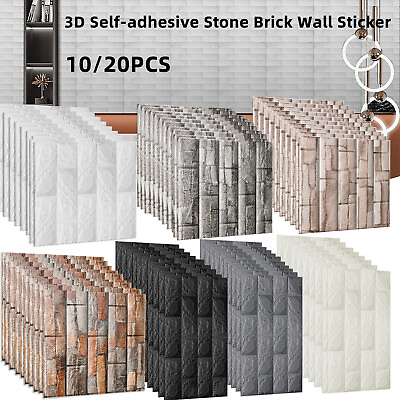 10 20Pcs 3D Self adhesive Tile Stone Brick Wall Sticker Foam Panels Countertop $6.95