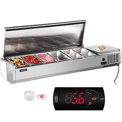 VEVOR 60quot; Countertop Refrigerated Prep Station Salad Pizza 8 Pan Stainless Cover $828.89