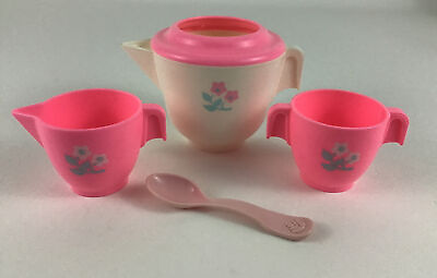 #ad Fisher Price Fun With Food Tea Party Set Tea Pot Cups Spoon 4pc Lot Vintage 1982 $19.16