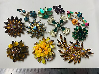 #ad Collection Lot Vintage Rhinestone Brooches.. Many Colors and Designs N4 $299.99