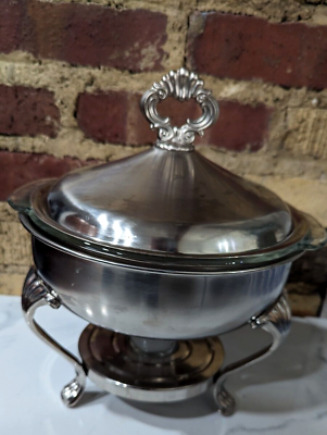 #ad Vintage FB Rogers Silver Chafing Dish Food Warming FireKing 4 Piece Set $29.95