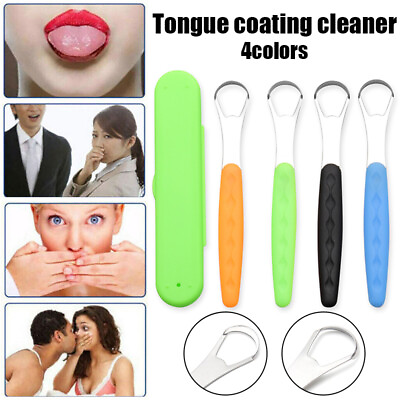 #ad Tongue Scraper Cleaner Stainless Steel Bad Breath for Dental Oral Care W Box $2.89