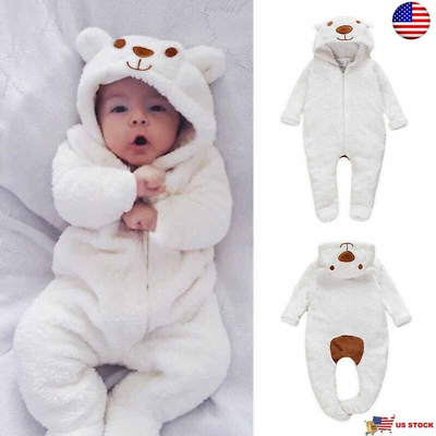 Newborn Baby Romper Jumpsuit Boy Girl Kids Bear Hooded Bodysuit Clothes Outfits $15.19
