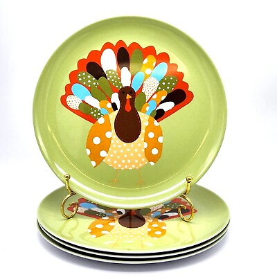 #ad Pottery Barn Kids Thanksgiving Turkey Plates Melamine Plastic Set of 4 $49.99