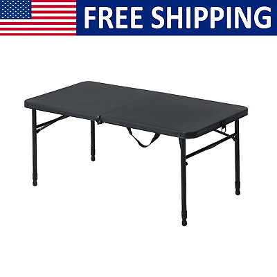#ad Folding Table Plastic Adjustable Height Fold in Half Metal Legs Barbecues Black $35.32