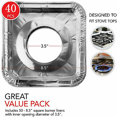 40 pcs Aluminum Foil Square Disposable Gas Burner Bib Liners Stove Covers 5 Pack $9.59
