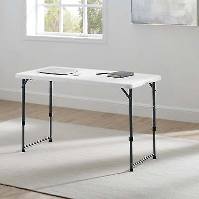 #ad Mainstays White 4 Foot Adjustable Height Folding Plastic Table Easy Fold $35.41