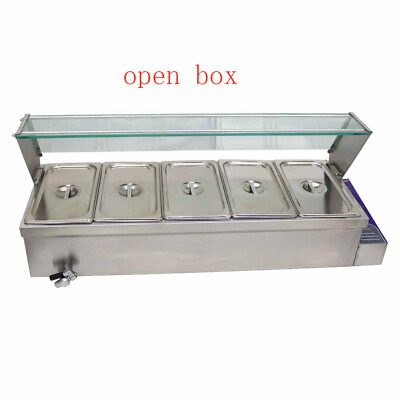 open box 5 Pot Food Warmer 110V 60Hz 1500W 5*1 3Pans With Removable Glass Shelf $265.00