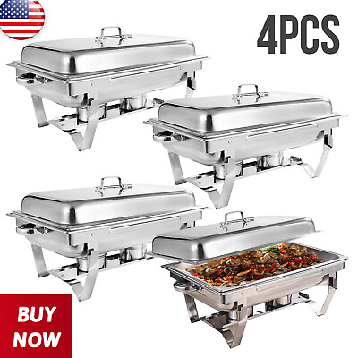 #ad 2 4Pack Chafing Dish Stainless steel Buffet Set Catering Chafer with Foldable $39.99