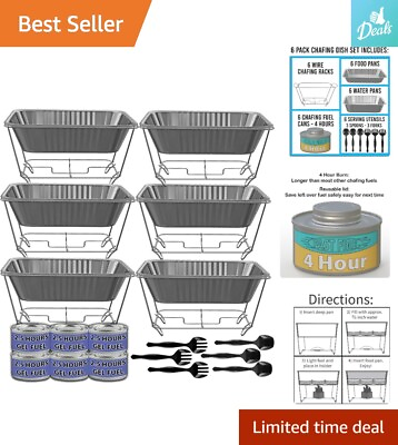 #ad Chafing Dish Buffet Set 6 Pack Includes Wire Racks Fuel Aluminum Pans $62.69