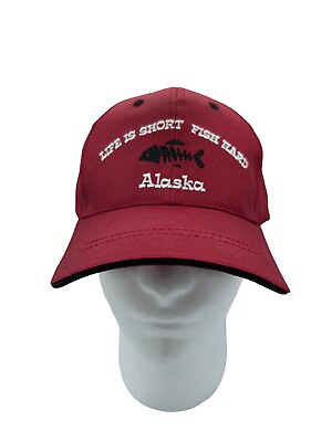#ad Alaska Life is Short Fish Hard Hat Cap Red Adjustable $12.75