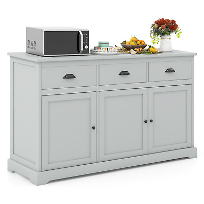 3 Drawers Sideboard Buffet Cabinet Console Table Kitchen Storage Cupboard Gray $299.98