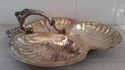 Vintage Wallace Baroque Silver Plate Clam Shell Serving Tray Footed Dish 3 Part $62.99