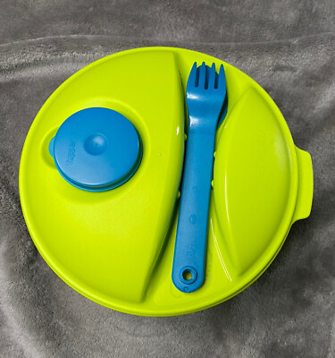 #ad Tupperware Green Salad on the Go Lunch Keeper 6 Cup Blue Midget Fork Knife $17.50