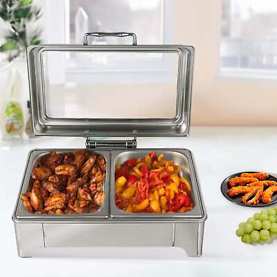 #ad CATERING STAINLESS CHAFER CHAFING DISH SETS 2 COMPARTMENT 9L ELECTRIC HEATING $174.56
