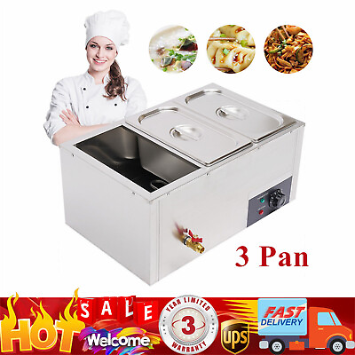 #ad Commercial 3 Pan Bain Marie Buffet Steamer Countertop Food Warmer Steam Table US $109.73