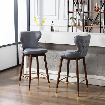 #ad 2pcs 29.9quot; Bar Chairs Tufted Gold Nailhead Trim Gold Decoration Bar stools $319.75