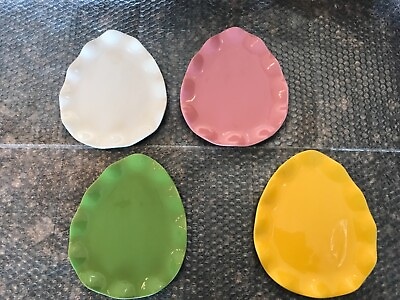 #ad #ad Pottery Barn EASTER EGG Luncheon Desert Plates set 4 Pink Green Yellow white  $15.99