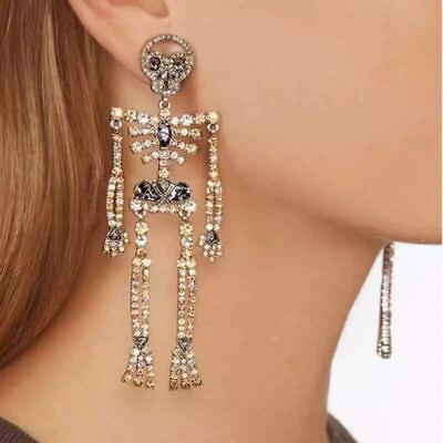 Punk Skeleton Skull Hook Earrings Drop Dangle Women Halloween Party Jewelry Gift C $5.34