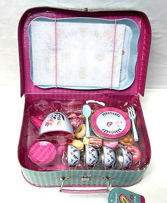 #ad 42 PC Tin Tea Party Set for Little Girls 3 amp; Up *HAS DAMAGE SEE PHOTOS* T12 $18.85
