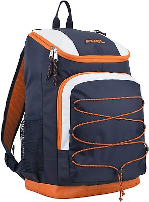 Fuel Wide Mouth Sports Backpack w Front Bungee n Tech Pocket Navy Org White $29.99
