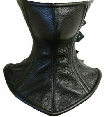 Roller buckle Black Real Leather Over Mouth Neck Corset Posture Collar $130.00