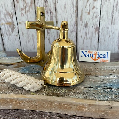 #ad #ad Brass Anchor Ship Bell w Rope Lanyard Nautical Wall Decor Tiki Bar $29.94