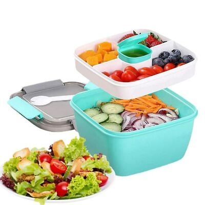 #ad Meal Salad Container Fork Bowl Compartments Tray Sauce Airtight Lunch Box Food $22.25