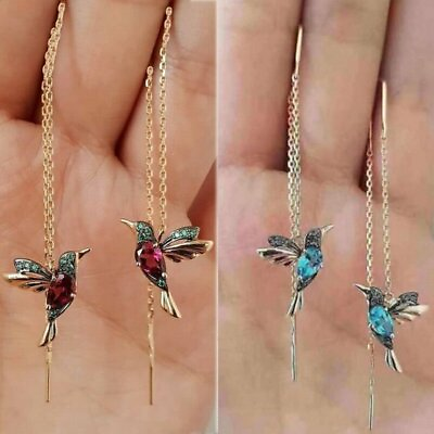 Crystal Long Drop Tassel Hummingbird Earrings Stud Threader Dangle Women Gift C $1.58