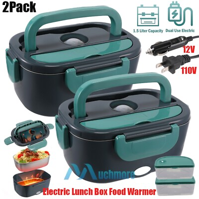 #ad 2X 1.5L Upgraded Electric Heating Lunch Box Food Warmer Portable for Car Office $32.53