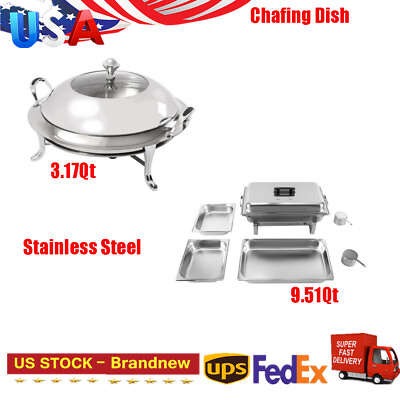Chafing Dish Stainless Steel Round Rectangle Buffet Food Warmer Server Tray $43.00