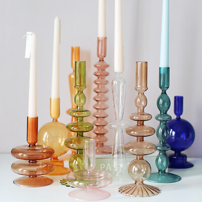Vintage Glass Candle Holder Pillar Candle Stand Wedding Party Candlestick Decor $19.99