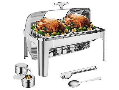 #ad 9QT Roll Top Chafing Dish Buffet Set Stainless Steel Food Warmer w visible lid $114.72