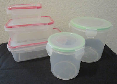 #ad Lot Of 5 Cylinder Rectangle Clear Plastic Food Storage Containers With Snap Lids $14.99