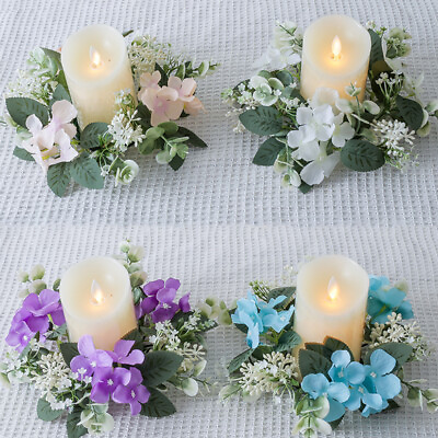 #ad #ad Artificial Hydrangea Wreath Candle Ring Garland Party Candlestick Holder Decor C $6.39
