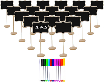 #ad 20PCS Wood Mini Chalkboard Sign with Easel Stand Food Labels for Party Buffet $18.34
