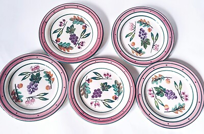 Set Of 5 Hartstone Pottery Salad Plates Woodland 7 3 4quot; Leaves Grapes Berries $42.49