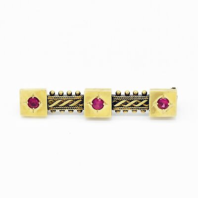 #ad #ad 14k Yellow Gold Vintage Ornate Ruby Bar Pin Brooch $555.99