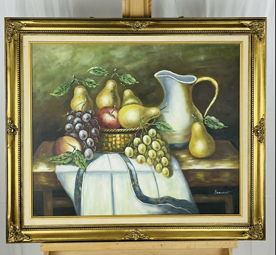 #ad #ad BEAUMONT Contemporary 2002 Fruit Table Still Life Oil on Canvas $175.00